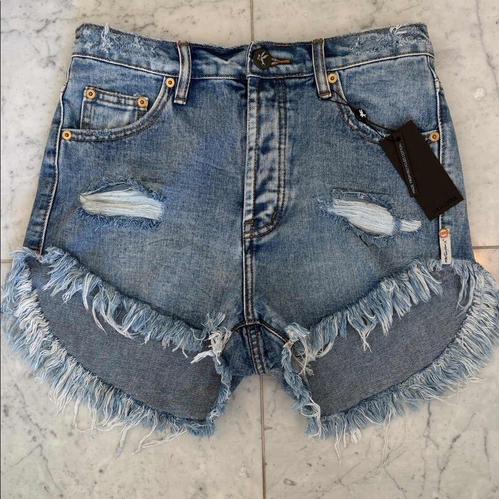 One Teaspoon Blue Distressed Jean Shorts